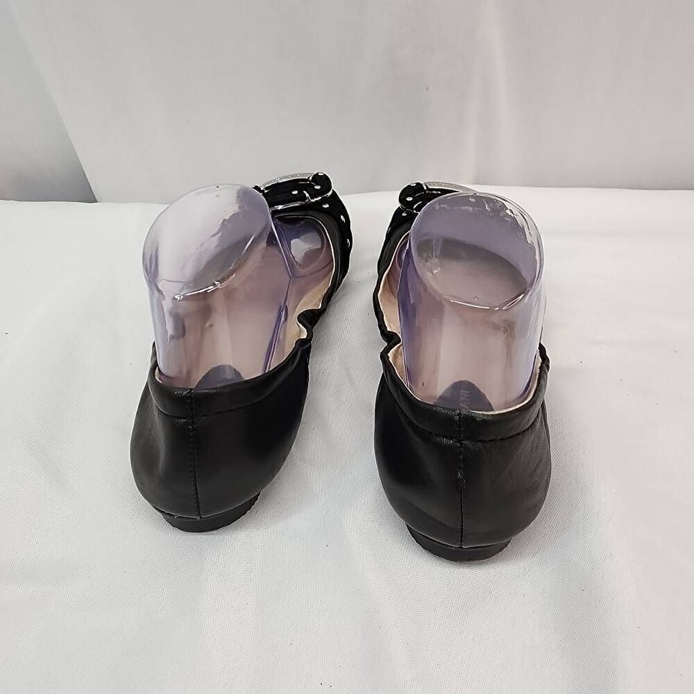 Antonio Melani Size 8 Black Leather Ballet Flats Buckle And Suede Studded Detail - Picture 4 of 9